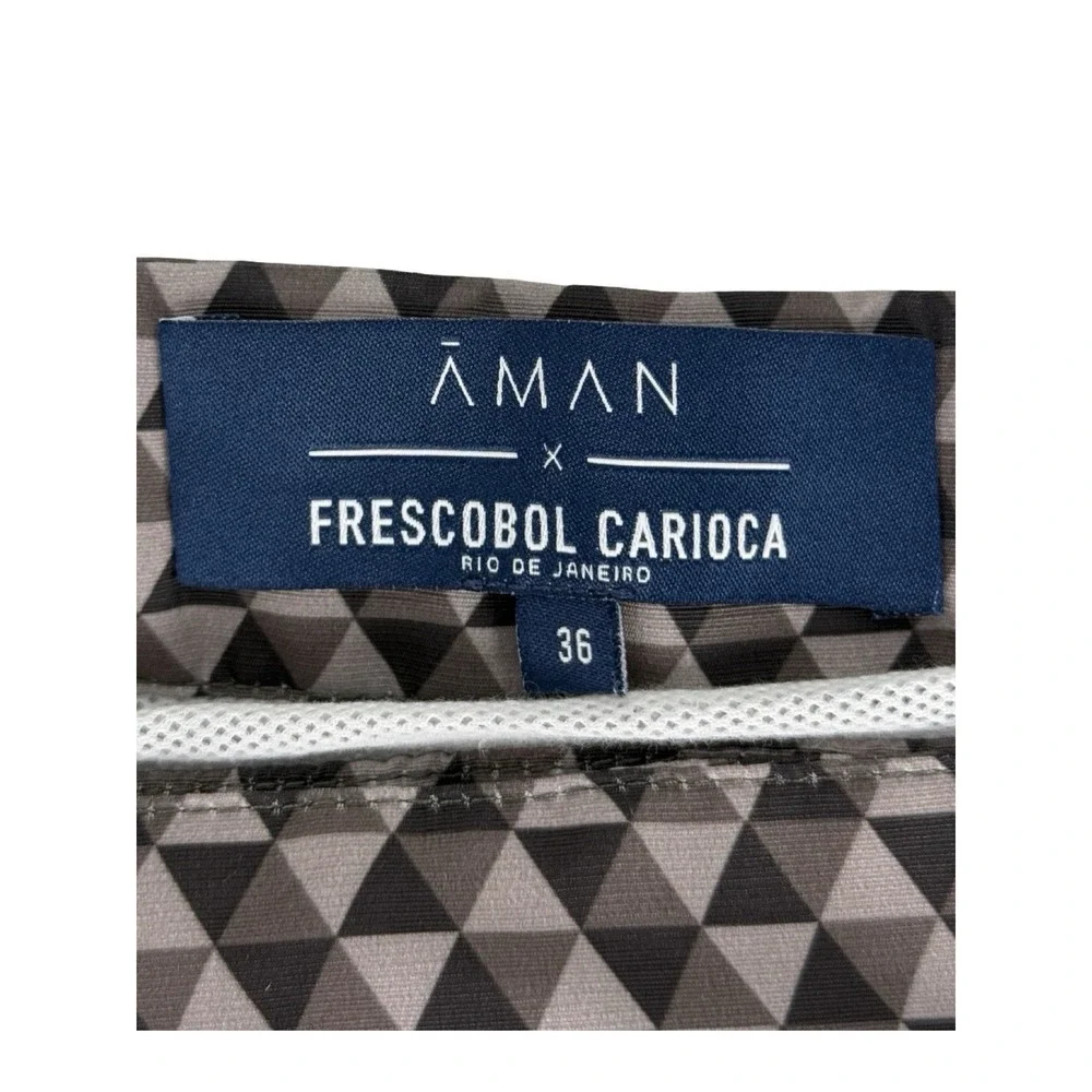Frescobol Carioca x Aman Mens 36 Shorts Printed Swim Brown Tan Lined Casual EUC